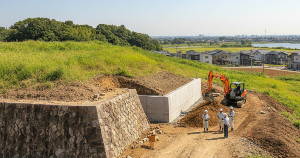 印西市の高低差や古い擁壁でお困りではありませんか？竹内建設の造成技術で土地の価値を再生